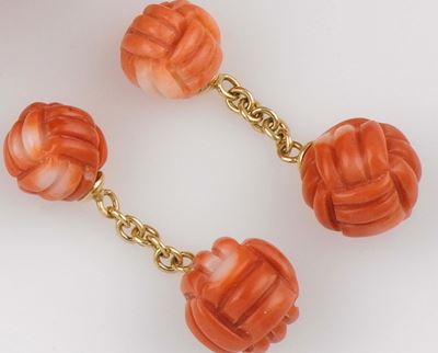 Bottoni da Polso in Corallo Doppio e Oro Giallo