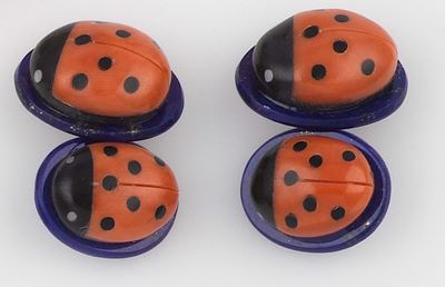 Bottoni da Polso Coccinella in Lapislazzuli, Corallo e Onice