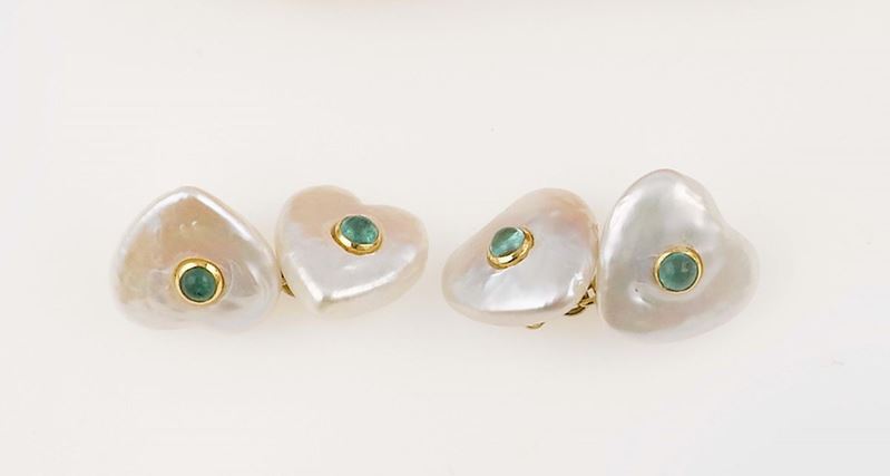 Bottoni da polso Cuore con perle e smeraldi  - Asta Jewels - II - Cambi Casa d'Aste