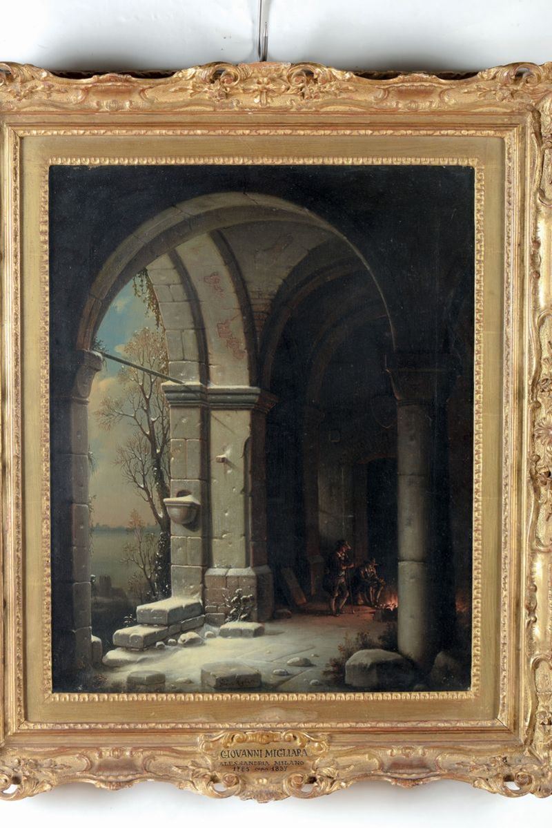 Giovanni Migliara (1785-1837), attribuito a Portici di Lodi  - Asta Dipinti del XIX e XX secolo - Cambi Casa d'Aste