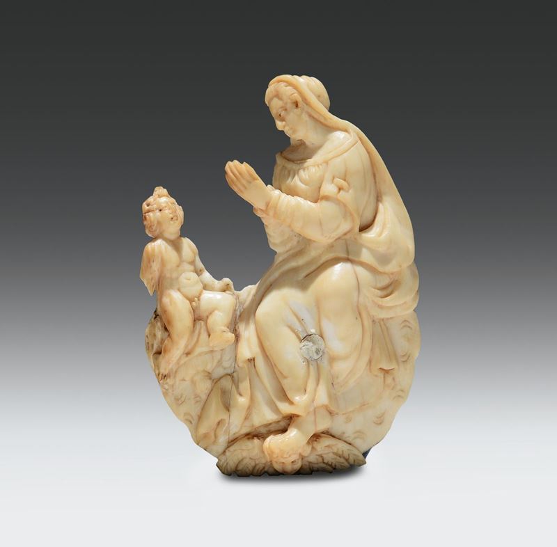 Gruppo in avorio raffigurante Madonna della Ghiara, Italia XVII secolo  - Auction Sculpture and Works of Art - Cambi Casa d'Aste