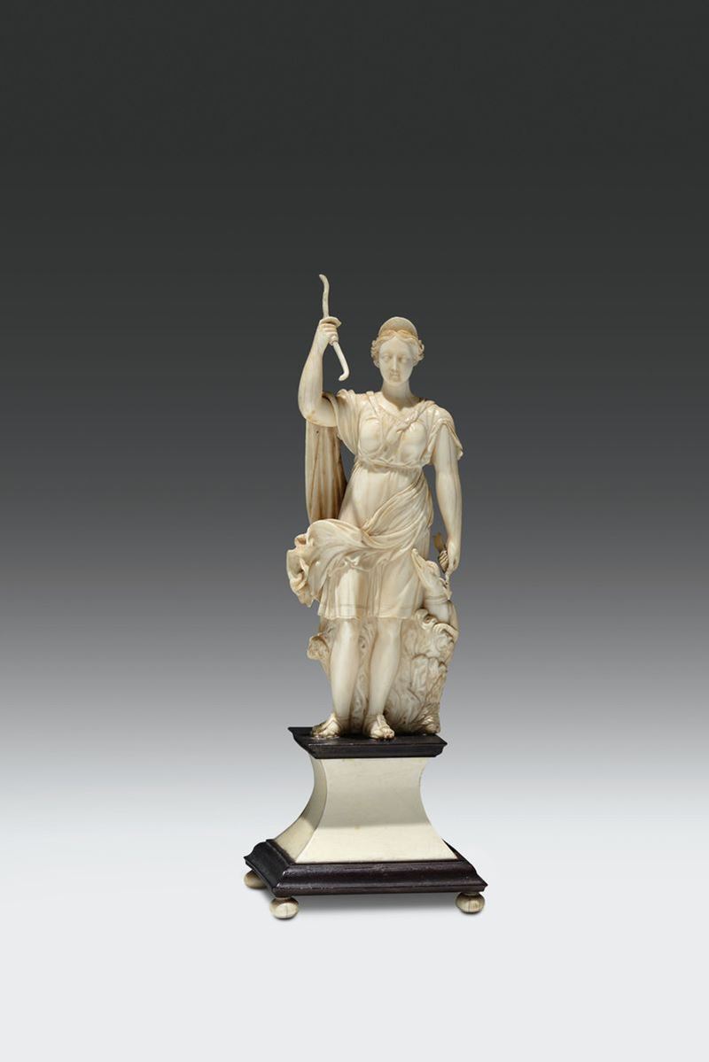 Scultura in avorio raffigurante Diana cacciatrice, Germania o Frnacia (Dieppe), XVIII secolo  - Auction Sculpture and Works of Art - Cambi Casa d'Aste