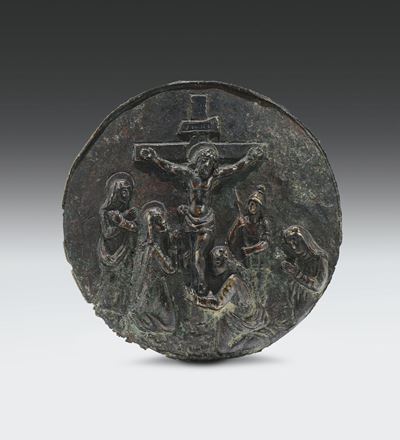 Placchetta Circolare in Bronzo Fuso e Cesellato Raffigurante Crocifissione, Scuola Dell’italia de...