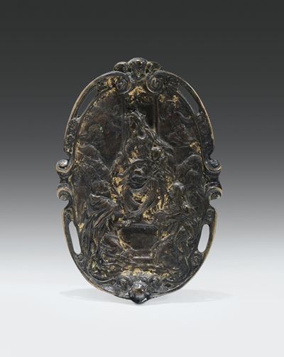 Placca Ovale in Bronzo Fuso, Cesellato e Dorato, Venezia 1600 Circa