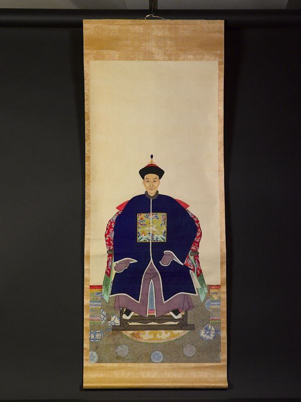 Four paintings on paper depicting Emperors, China, Qing Dynasty, 19th century