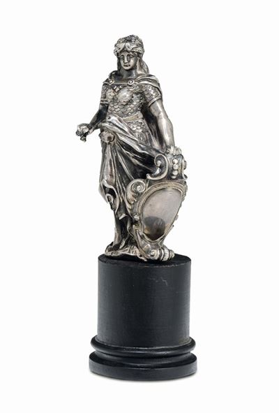 Figura di Minerva in Argento Fuso e Cesellato, Orafo del XIX-XX Secolo