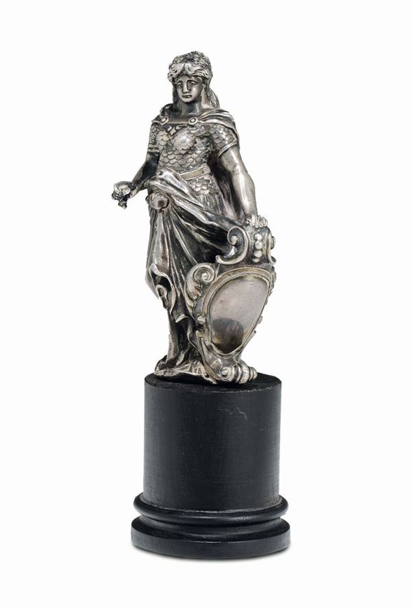 Figura di Minerva in argento fuso e cesellato, orafo del XIX-XX secolo