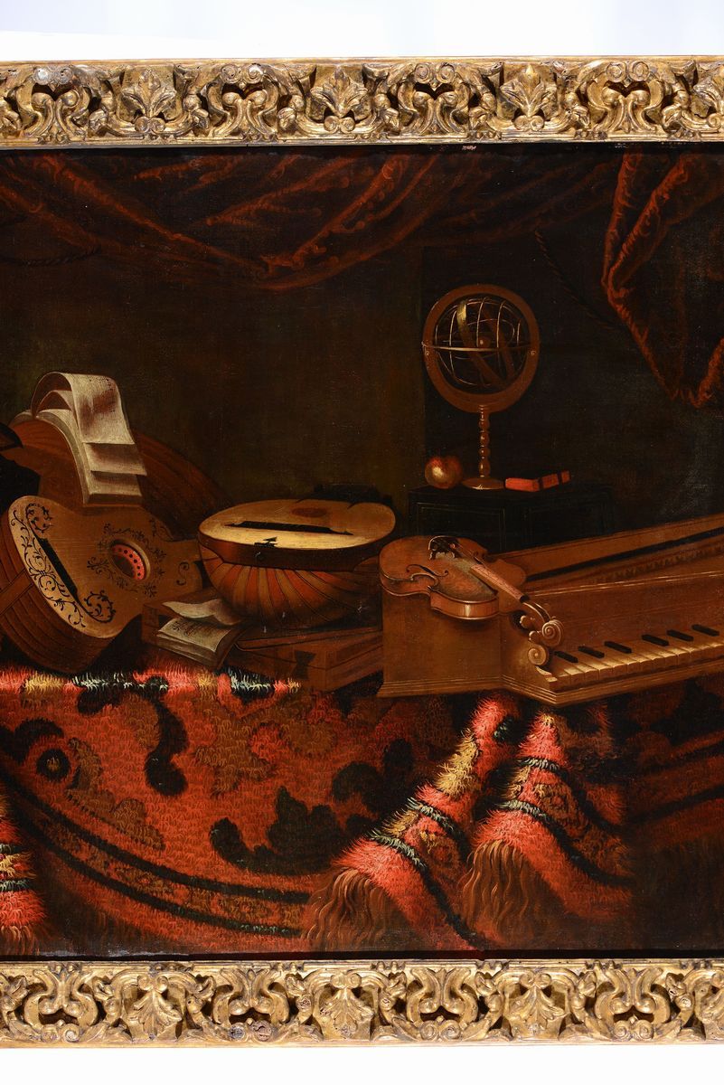 Bartolomeo Bettera (bergamo 1639 - Milano 1668)natura Morta con Tappeto e Strumenti Musicali