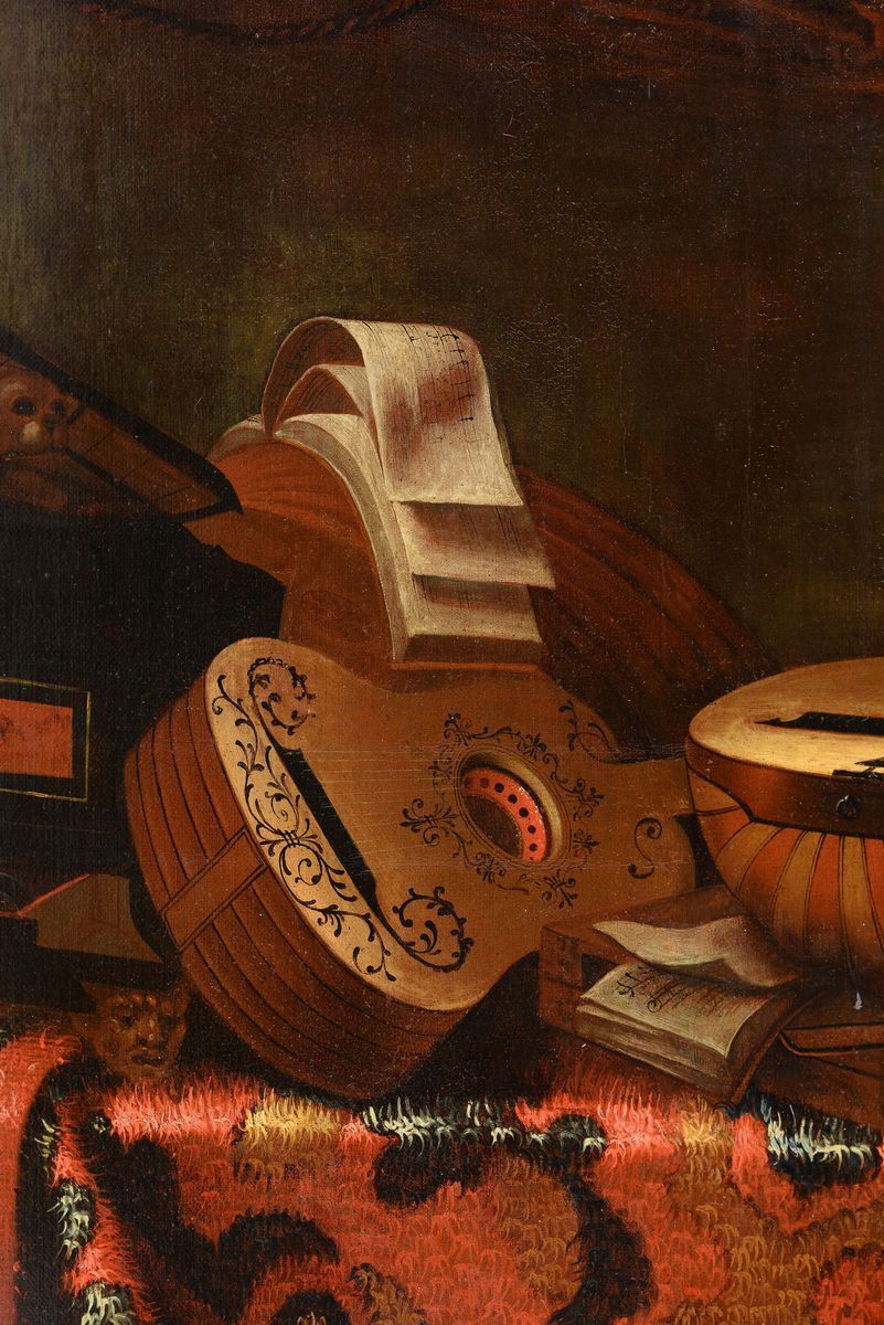 Bartolomeo Bettera (bergamo 1639 - Milano 1668)natura Morta con Tappeto e Strumenti Musicali