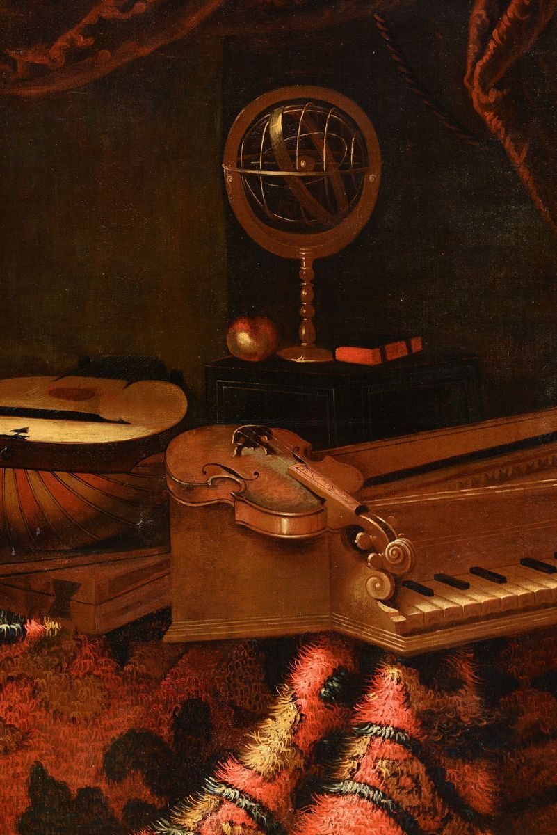 Bartolomeo Bettera (bergamo 1639 - Milano 1668)natura Morta con Tappeto e Strumenti Musicali