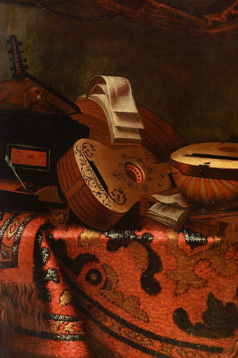 Bartolomeo Bettera (bergamo 1639 - Milano 1668)natura Morta con Tappeto e Strumenti Musicali