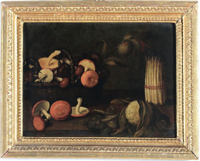 Jan Van Kessel (Anversa 1626 - 1679), seguace di Natura morta con asparagi  - Asta Dipinti Antichi - Cambi Casa d'Aste