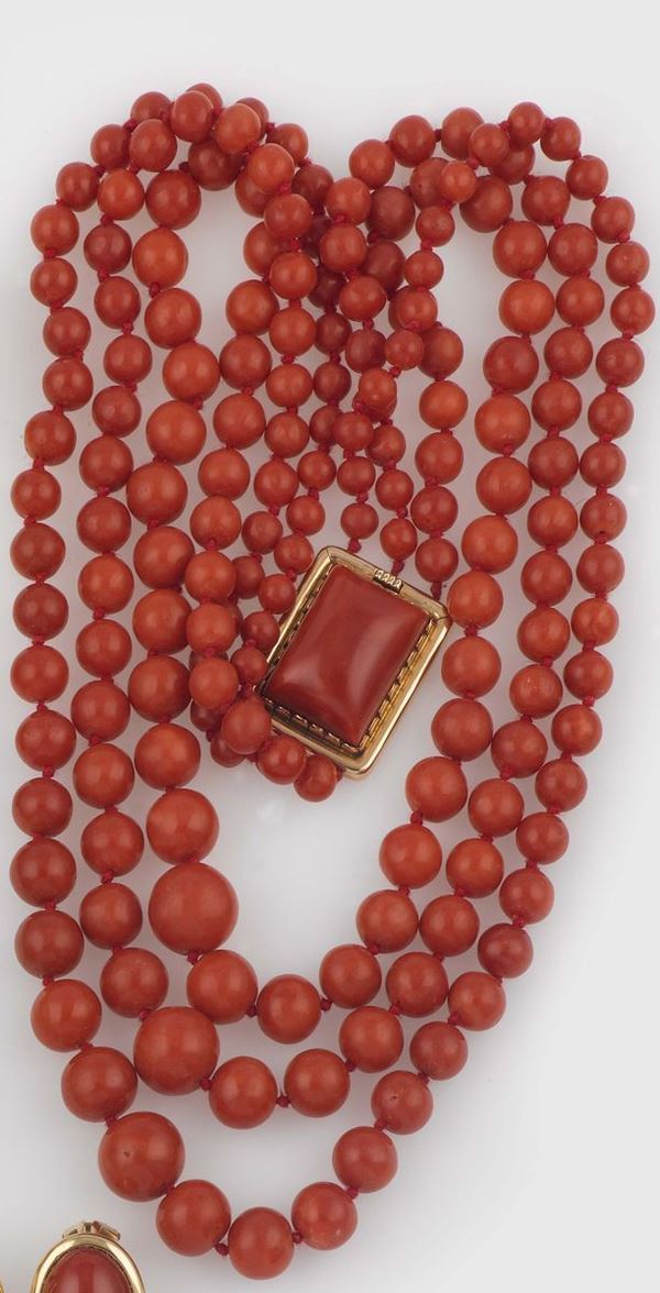 A three row coral necklace