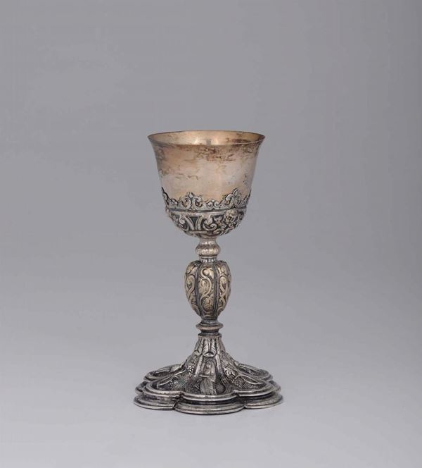 A silver-metal goblet with silver-gilt cup, 18th century.