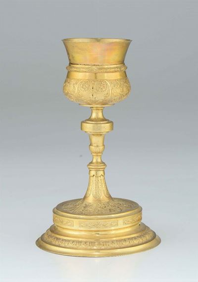 Calice in Metallo Dorato con Decori Carlo X, Francia, XIX Secolo