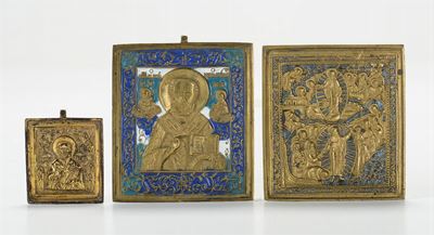Tre Placche in Bronzo Dorato, Arte Ortodossa, XIX/XX Secolo