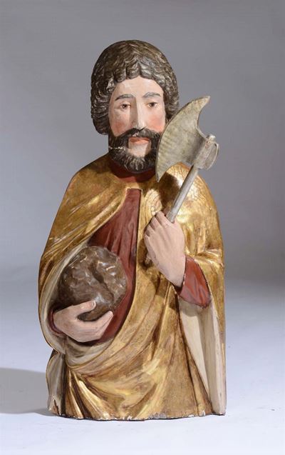 Figura di Santo in Legno Dorato e Policromo, XX Secolo