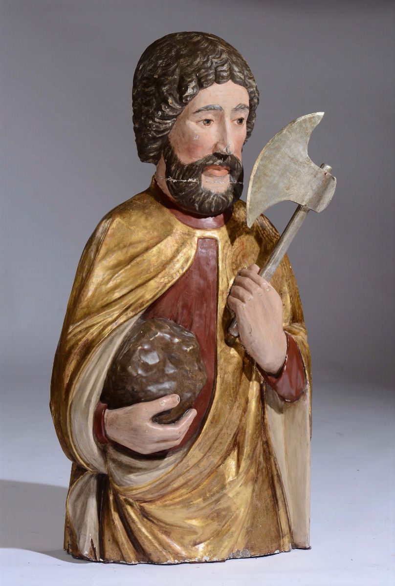 Figura di Santo in Legno Dorato e Policromo, XX Secolo