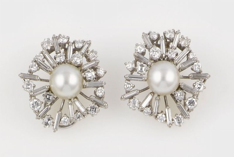 A pair of diamond and pearls earrings  - Auction Jewels - II - Cambi Casa d'Aste