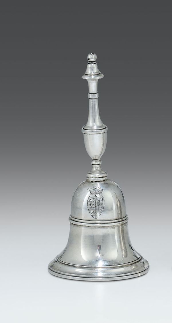 Campanello in argento fuso etornito, Roma terzo decennio del XIX secolo, argentiere Francese Ossani (1800-1829)