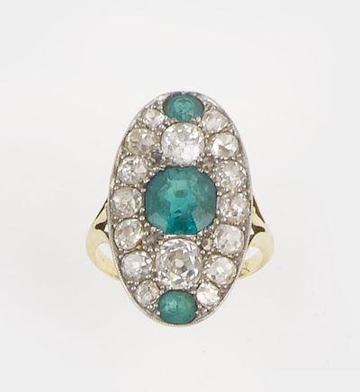 Anello a Marquise con Diamanti e Smeraldi