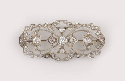 Spilla in Oro Bianco con Diamanti di Vecchio Taglio