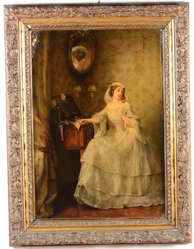 Giovanni Giani (1866-1937)interno con Donna che Odora un Fiore, 1912
