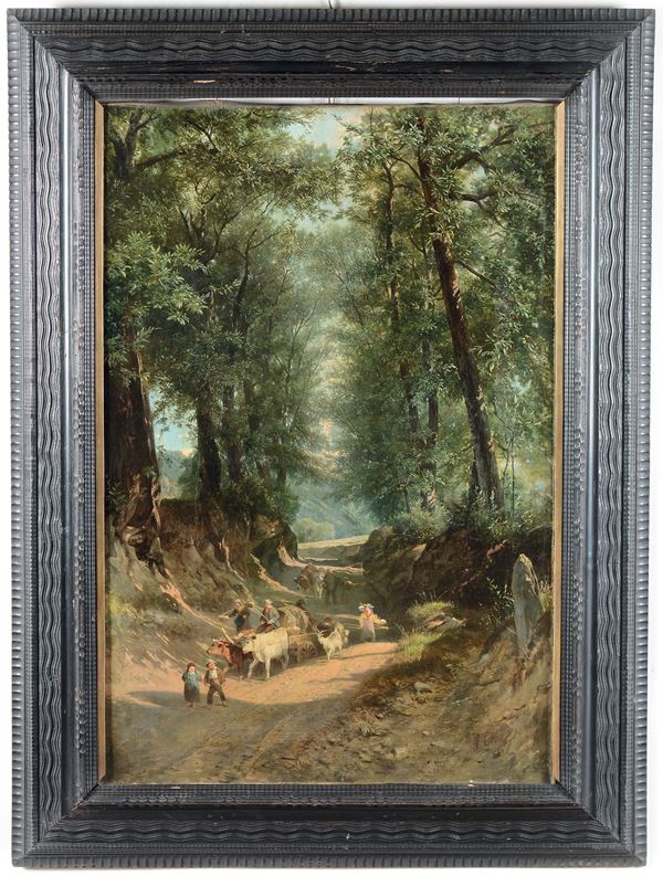 Felice Cerruti - Felice Cerruti (1818 - 1896) Strada nel bosco con carro