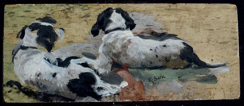 Raffaello Sorbi (1844-1931) Studio di due cani  - Asta Dipinti del XIX e XX secolo - Cambi Casa d'Aste