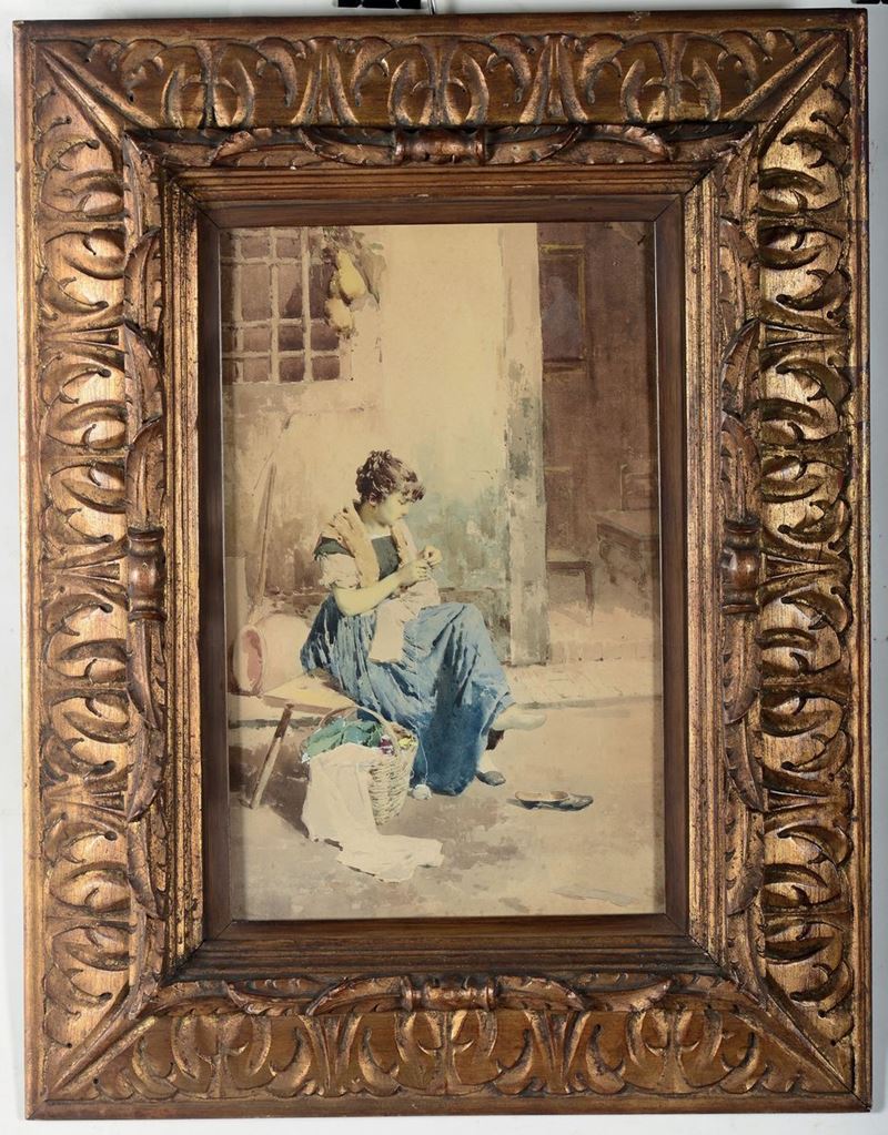 Scuola Veneta del XIX secolo Ragazza che cuce  - Auction 19th and 20th Century Paintings - Cambi Casa d'Aste