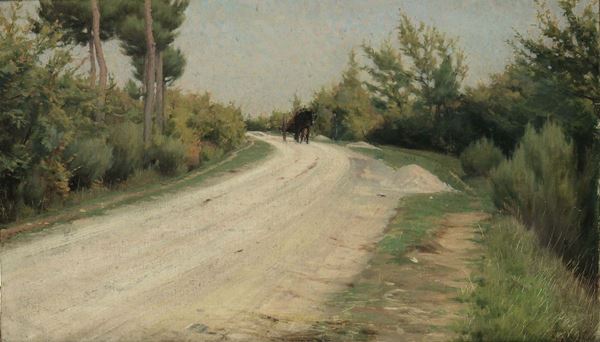 Luigi Gioli (1854-1947) Strada di campagna con carro