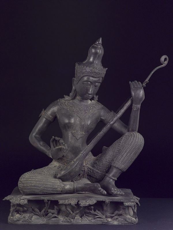 Figura di suonatore in bronzo, Thailandia, XIX secolo