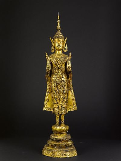 Divinità Eretta in Bronzo Dorato, Thailandia, XIX Secolo