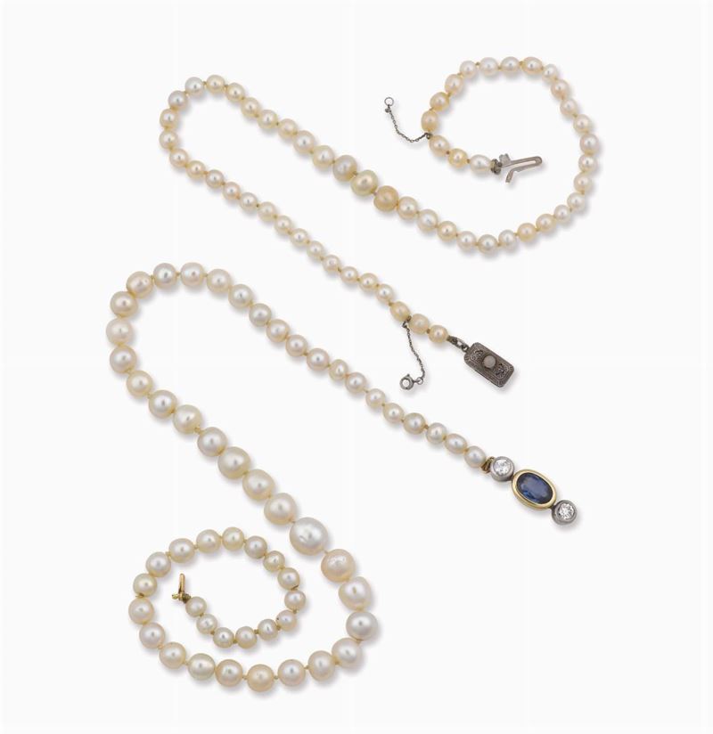 Due fili di perle naturali  - Asta Fine Jewels - I - Cambi Casa d'Aste