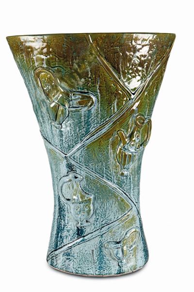 Società Ceramica Italiana, Vaso portaombrelli con decorazione a rilievo di frutti