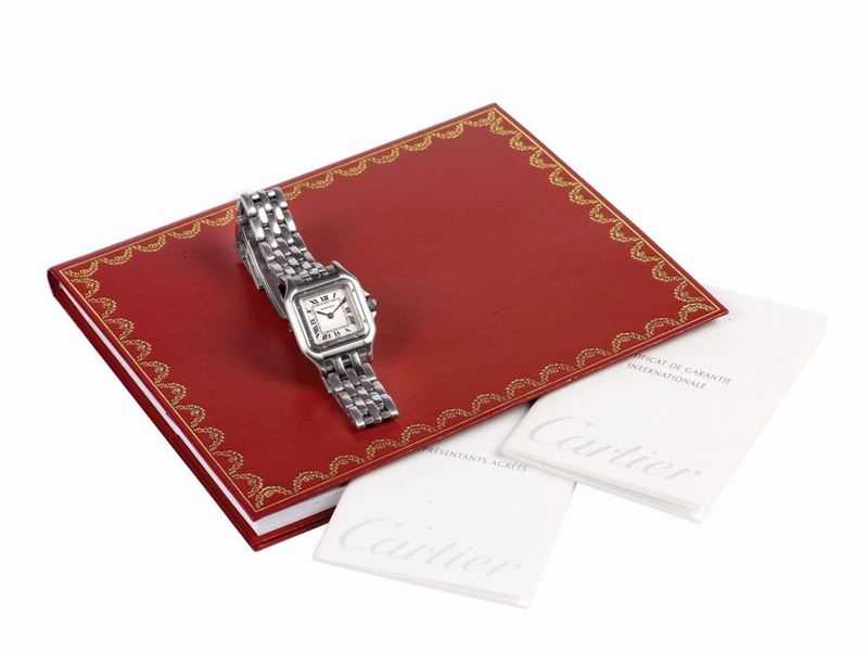CARTIER, Panthere, Ref. 1320, stainless steel lady's quartz wristwatch with a steel Cartier bracelet with deployant clasp. Accompanied by the original Guarantee, sold in 1998.  - Auction Watches and Pocket Watches - Cambi Casa d'Aste