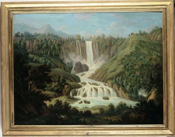 Pittore attivo a Roma nel XIX secolo Vedute di paesaggi laziali con le cascatelle di Tivoli e le cascate del Velino