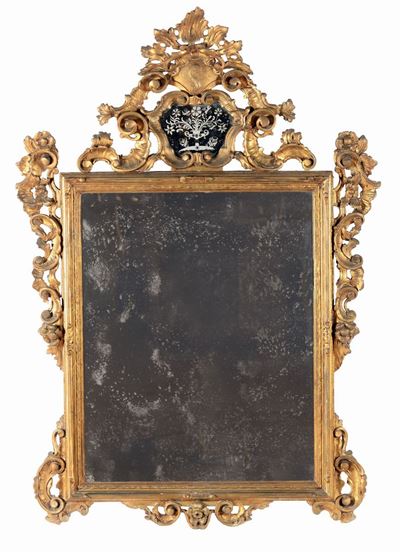 Specchiera in Legno Intagliato e Interamente Dorato, Veneto XIX Secolo