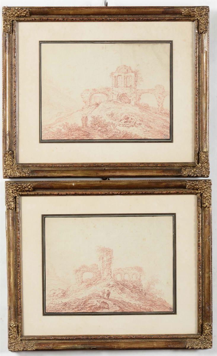 Robert Hubert (Parigi 1733 - 1808), nei modi di Paesaggi con figure  - Auction Paintings online auction - Cambi Casa d'Aste