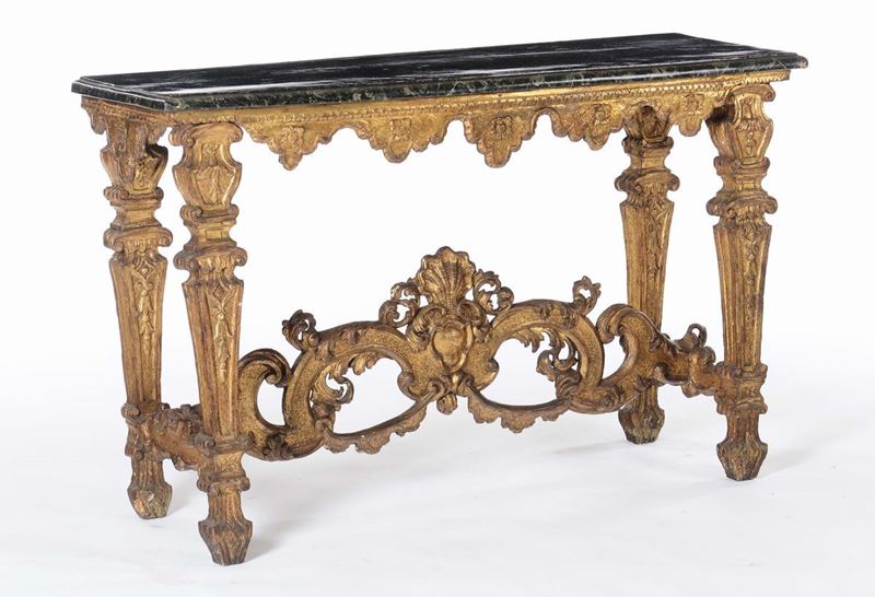 Console in legno intagliato ed interamente dorato, XVIII secolo  - Auction Important Artworks and Furnitures - Cambi Casa d'Aste