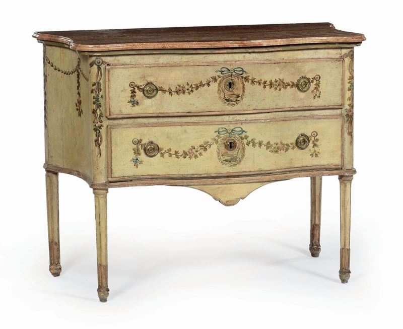 Comoncino in legno laccato e dipinto, Piemonte XVIII secolo  - Auction Important Artworks and Furnitures - Cambi Casa d'Aste