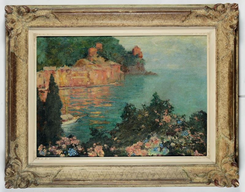 Cesare Bentivoglio (1868-1952) Veduta di Portofino  - Asta Dipinti del XIX e XX secolo - Cambi Casa d'Aste
