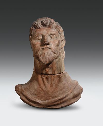 Grande Testa Virile di Imperatore Romano (galba?) in Terracotta. Arte Lombarda del XV Secolo