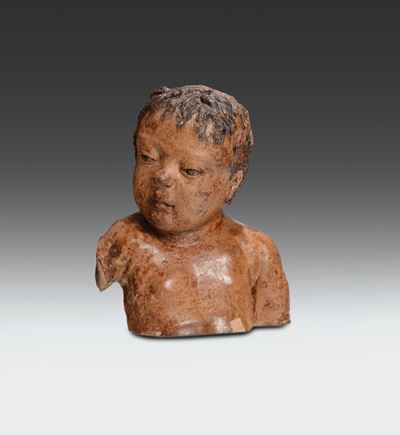 Busto di Bambinello in Terracotta Policroma, Plasticatore Quattrocentesco Dell’italia Centrale