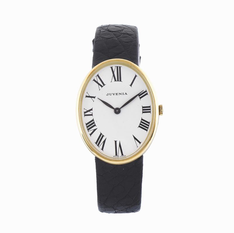 JUVENIA, case No. 1126432, Ref.8478, 18K yellow gold oval wristwatch with an original Juvenia buckle. Accompanied by the original box and Guarantee. Made circa 1960  - Auction Watches and Pocket Watches - Cambi Casa d'Aste