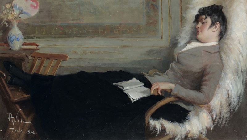 Aleardo Villa (1865-1906) Donna seduta, 1888  - Asta Dipinti del XIX e XX secolo - Cambi Casa d'Aste