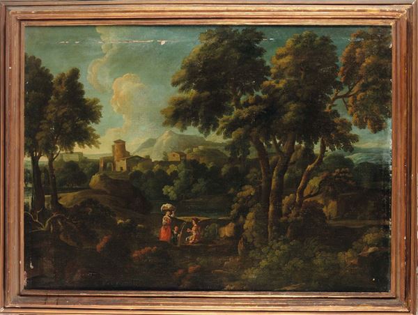 Pittore Romano del XVIII secolo Paesaggio con figure