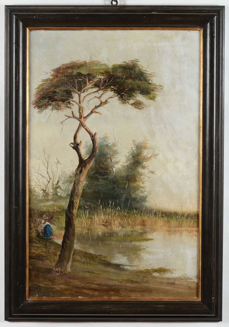 Henry Markò (1855-1921) Paesaggio lacustre  - Asta Asta a Tempo Antiquariato - II - Cambi Casa d'Aste