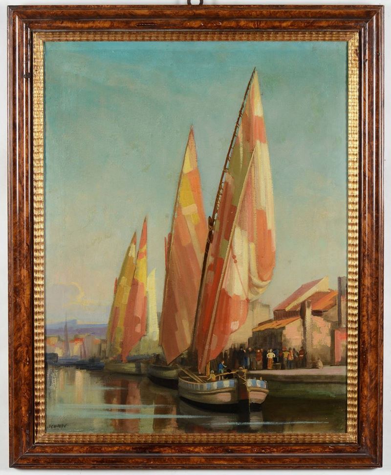 J. Kron (XIX-XX secolo) Darsena di Viareggio  - Auction Asta a Tempo Antiquariato - II - Cambi Casa d'Aste