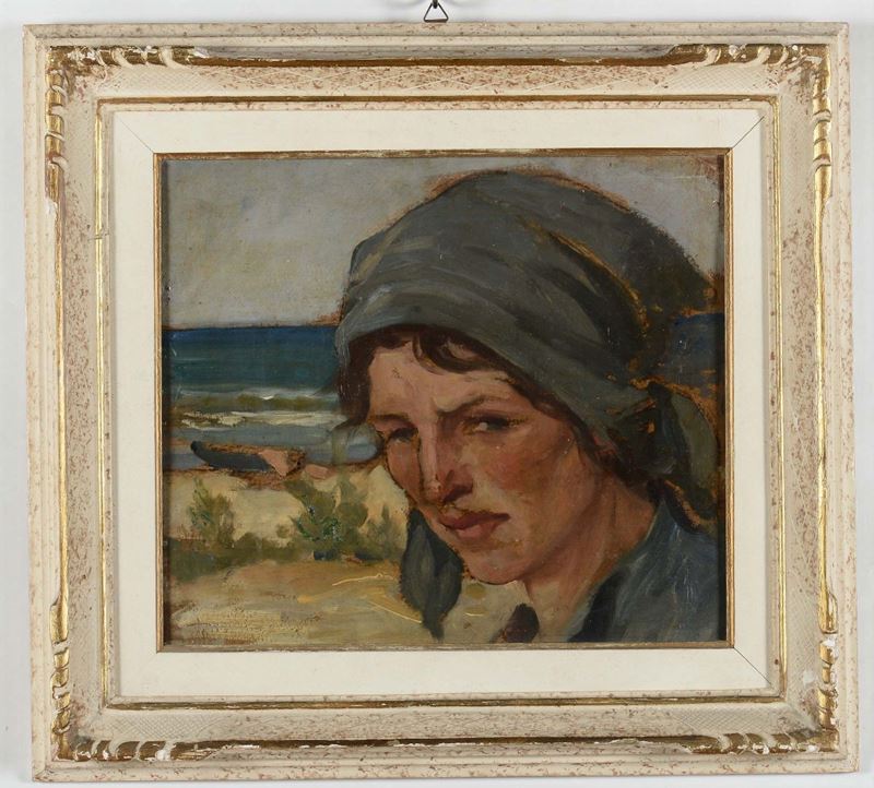 Scuola ligure del XIX secolo Paesaggio marino con ritratto femminile  - Auction 19th and 20th Century Paintings - Cambi Casa d'Aste